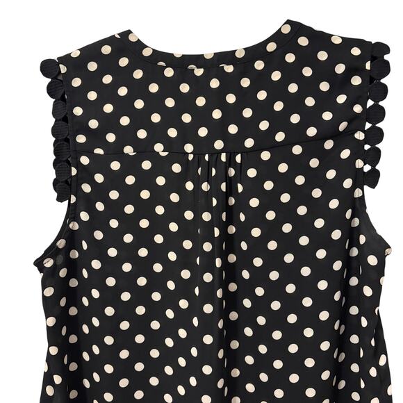Daniel Rainn Black Cream Polka Dot Sleeveless Top with Polka Dot Trim Accent M - Picture 5 of 6